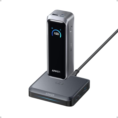 Anker Prime Power Bank and Charging Base, 20,100mAh 220W Max Portable Charger with Base for 6 Devices, Two-Way Charging, TSA-Approved, App Control, for MacBook, iPhone 17/16 Series, and More