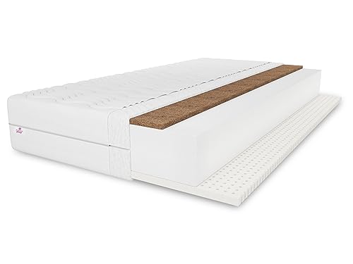 MARPUR Colchón de látex Tango 140 x 200 cm, colchón de coco, altura aprox. 20 cm, dureza H3/H4, color blanco, incluye funda