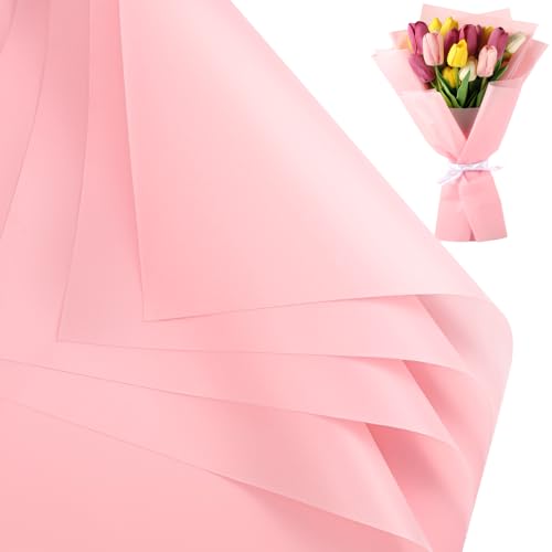 woric 25 Sheets Pink Flower Wrapping Paper Waterproof Floral Bouquet Wrapping Paper for Graduation Gifts Florist Supplies Packaging Birthday Party Favor DIY Crafts