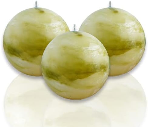 LPUSA Tie-dye Olive Green Rustic Ball Pillar Candles-3 Inch Unscented Round Candles for Wedding Decoration, Celebrations, Holiday Candles, and Home Decor - Set of 3 Paraffin Sphere Candles