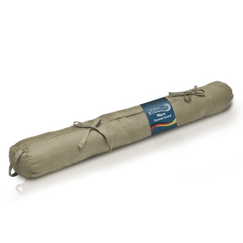 Beautissu Viento Burlete de Puerta 90x10 cm – Tapón de protección contra el Aire Fresco para Puertas, Puertas de Entrada y Ventanas con asa de Transporte – Taupe