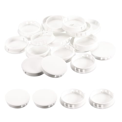 Image of uxcell 1-61 /64 inch Plastic Hole Plugs, 26Pcs Flush Type Panel Round Snap in Fastener Knockout Locking Plugs for Furniture Insert End Caps Panels, White