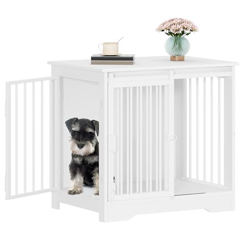 Hzuaneri 69 cm Gabbia per Cani, Tavolo Supplemento, Nicchia Moderna per Cani, Gabbia per Cuccioli, Casetta per Animali, 2 porte, 49 × 69 × 64,5 cm, Bianco DFC84313W