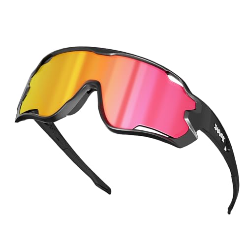 KAPVOE Gafas de Ciclismo Polarizadas con 5 Lentes Intercambiables para Hombres Mujeres Pantalla Completa TR90 Gafas de Sol Ligeras MTB para Ciclismo Deportivo Rojo Negro 01