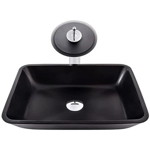 YEITH Lavandino in Vetro Temperato, Lavabo da Appoggio ​in Vetro Temperato, Artistico Lavabo da Bagno Nero, Lavabo da Appoggio, Applica aHomes, Hotels, Villas,B