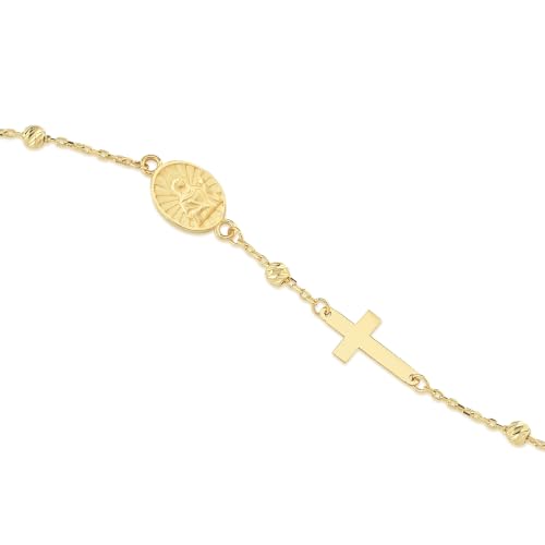 Image of MIONZA Catholic Medal Cross Bracelet for Women | 14K Gold Plated or Solid Gold, Religious Rosary Jewelry, Choose Your Saint Medal Bracelet