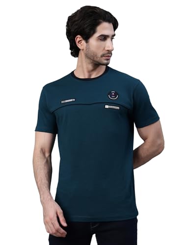 Image of Cantabil Poly Cotton Regular Fit Solid Round Neck Half Sleeve Casual T-Shirt for Men | Half Sleeves Round Neck T-Shirts for Men | Mens Round Neck T-Shirt (P MTSH00680)