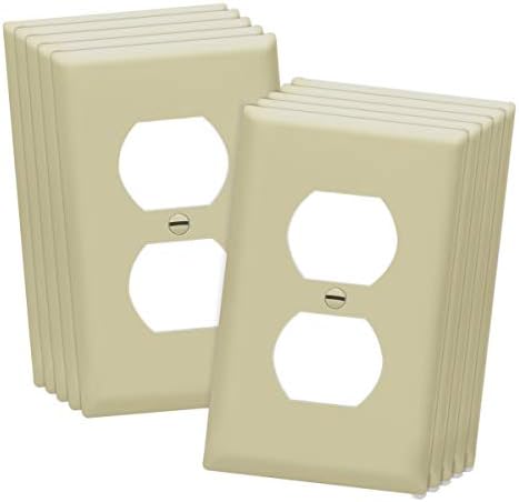 Duplex Wall Plates Kit by Enerlites 8821-I Home Electrical Outlet Cover, 1-Gang Standard Size, Unbreakable Polycarbonate Material, Ivory- 10 Pack Dual Port Replacement Receptacle Faceplates