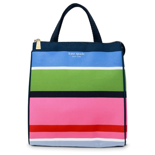 Kate Spade New York Urocza torba na lunch dla kobiet, torba na lunch o dużej pojemności, pudełko na lunch dla dorosłych ze srebrną podszewką termiczną i kieszenią do przechowywania, pasek na słoneczny