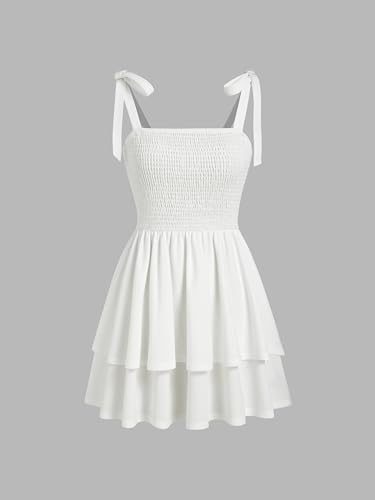 CIDER Women Summer Short Mini Dress Tie Strap Smocked Tiered Square Neck Sleeveless Sundress2