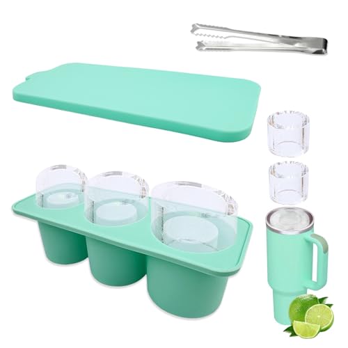 TRUEIN Ice Cube Tray for Stanley, Ice Cube Trays with Lids and Ice Clip Tong for 20/30/40 Oz Tumblers, 3 Hollow Cylinder Silicone Ice Cube Moulds for Chilling Whiskey Cocktail Drink Coffee