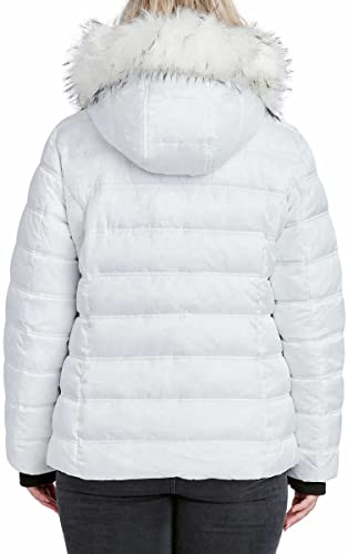 Nautica Women's Puffer Zip Off Hood With Faux Fur Trim Jacket (White,Xl) #TOP5