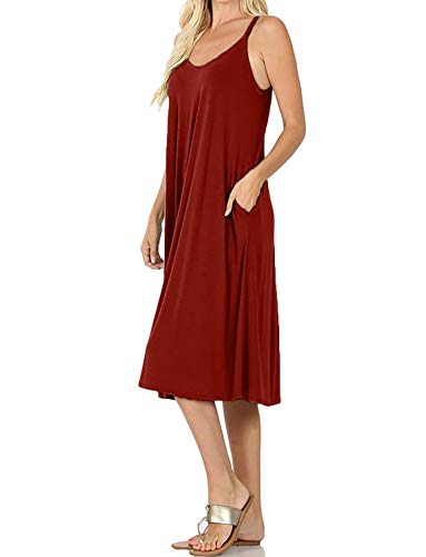 Image of ALLLA Women's Lightweight Flowy Summer Dress - Adjustable Strap Knee Length Dress with Side Pockets. Casual, Beachwear