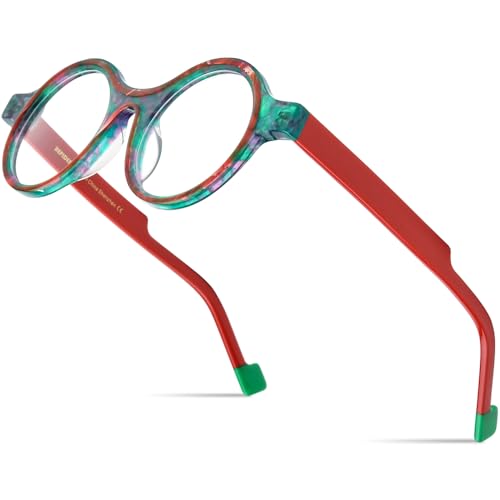 Image of HEPIDEM Multicolor Acetate Glasses Frame Women,Oversize Round Optical Eyeglasses 9345