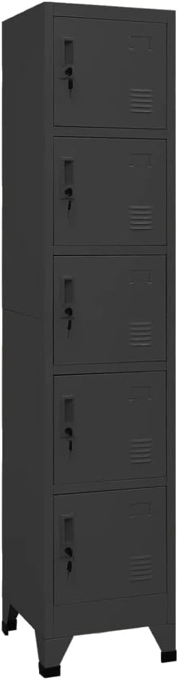 5 Compartment Steel Locker Cabinet with Secure Cam Locks for Home and Office Storage, Tall Anthracite Rectangular Design for Organized Essentials