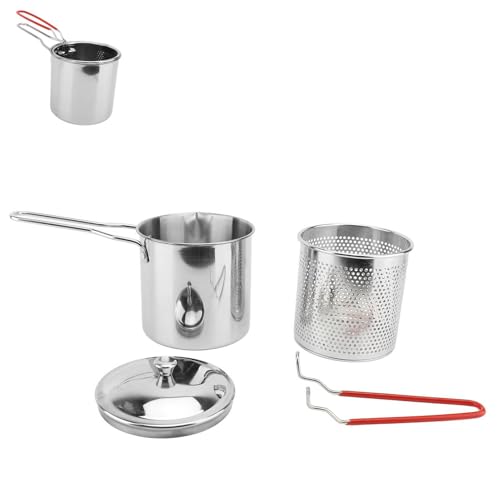 Deep Fryer Pot with Basket, Stainless Steel Fryer with Strainer Basket Lid Easy Grip for Kitchen French Fries and Chicken