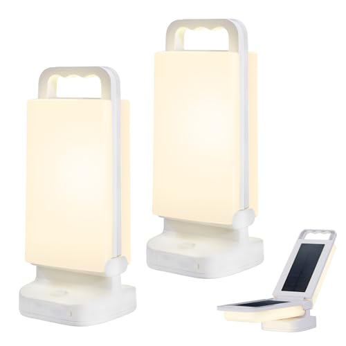 Lepwings ソーラーランタン, ランタン 2個セット LED USB充電式 キャンプランタン 2024年バージョンアップ 6000mAh ソーラーライト モバイルバッテリー機能付き ウォームライト 折り畳み式 無段階調光 ハンドル付き 防水 室