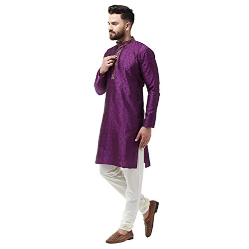 Sojanya (Since 1958 Men'S Silk Blend Teal Green Self Design Only Long Kurta2