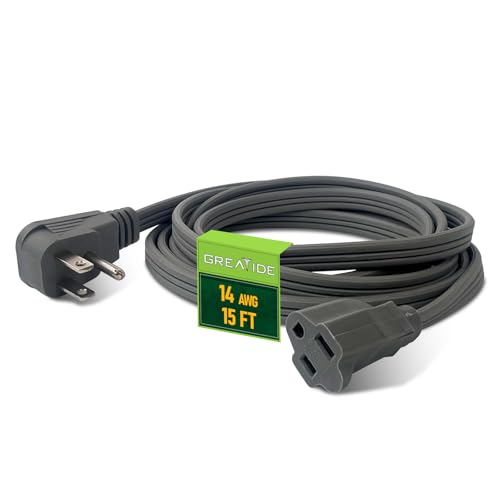 GREATIDE Heavy Duty Appliance Extension Cord 15 ft - 14 Gauge 3 Prong Flat Plug Extension Cord, 15 Amp SPT-3 Extension Cable for Refrigerator, Space Heater, Air Conditioner, Indoor Use, White