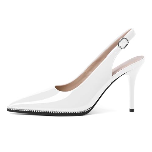Image of SAMMITOP Women Slingback Heels Stilettos Closed Pointed Toe High Heel Silver Beaded Pumps Comfortable 3.5 Inch High Heels for Women Dressy Shoes