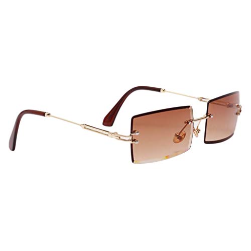 Generic 2 óculos de Sol Feminino com Corte Retangular Sem Aro óculos de Lentes Coloridas Retrô UV400