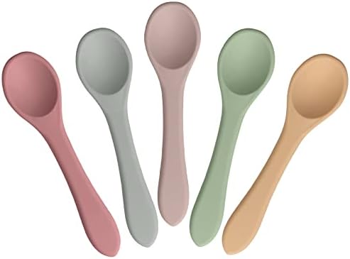 5 Pcs Baby Spoons Set Silicone Self Feeding Infant Spoons for Baby BPA Free Soft Bendable First Stage Baby Spoons Food Grade for Boy & Girl