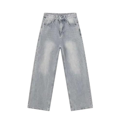 Men's High Street Jeans Washed Light Straight Denim Pants Wide Leg Loose Trousers