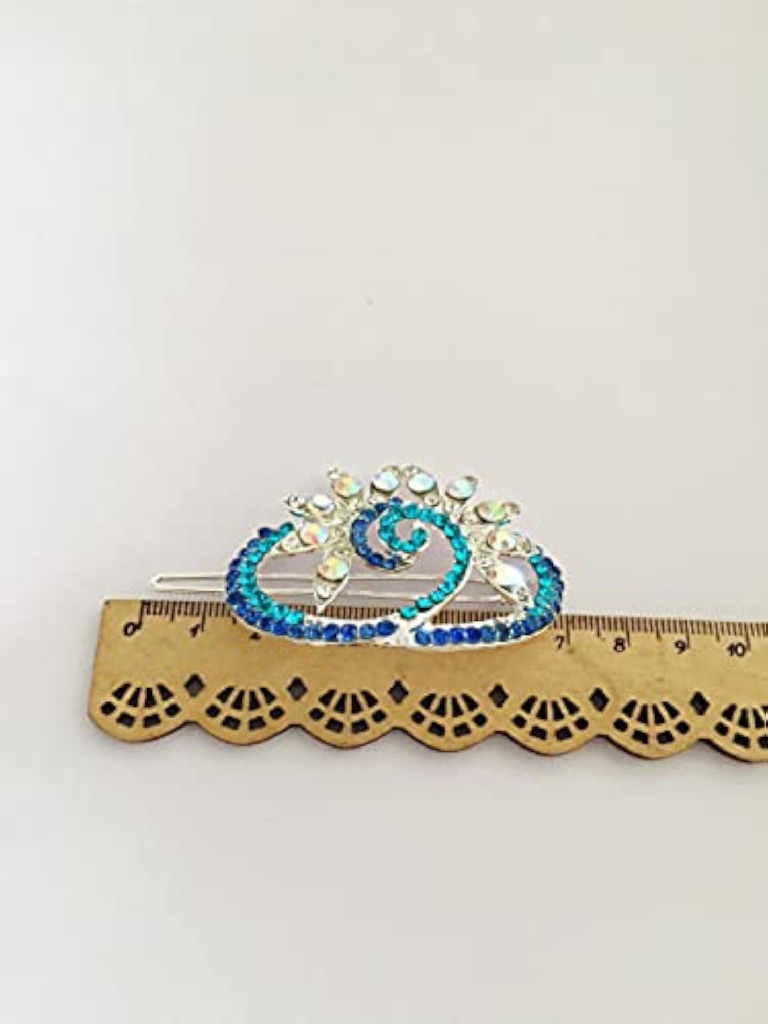 Stylish Small Center Hair Clip with White and Blue Stones