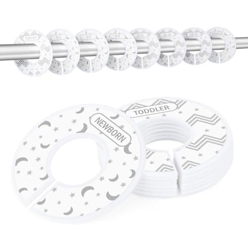 Baby Closet Dividers for Clothes Set of 8, Round Double-Sided Baby Clothes Size Organzier from Newborn to 24 Months,Adorable Cute Design Clothes Size Hanger Dividers for Nursery Decor,Fit Mo