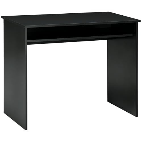 HOMCOM Modern Computer Desk, Home Office Table, Small Writing Desk with Storage Shelf, 90 x 50cm, Black Wood Grain
