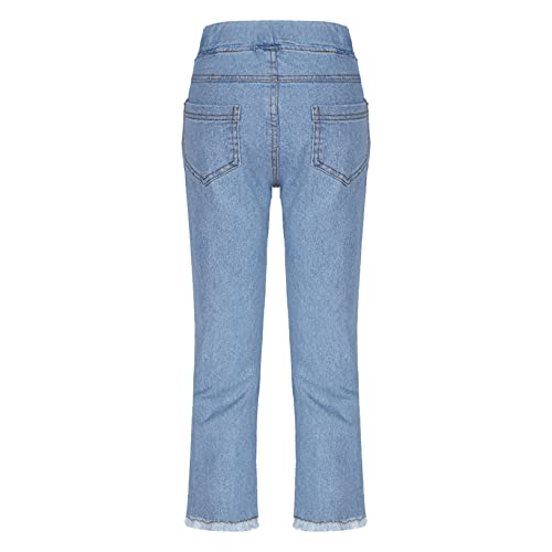 ACSUSS Toddler Girls Bootcut Jeans Kids Stretch Pull On Straight Denim Pants Split Hem Trousers2