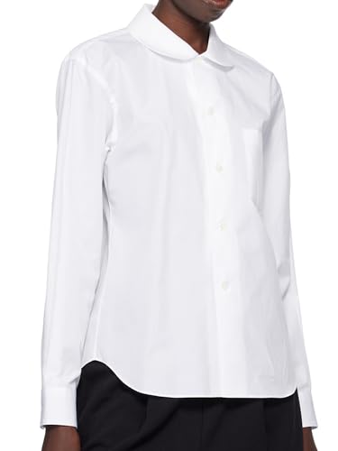 SUNNOW Women's White Peter Pan Collar Blouse Button Shirt with Patch Pocket, Pleated Cuffs & Back Yoke (US, Alpha, Medium, Regular, Regular, White)