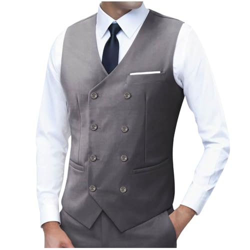 Vintage Suit Vest for Men Casual Slim Fit Double Breasted Dressy V Neck Waistcoat Formal Wedding Party Vests