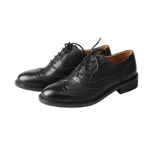 Image of TMA EYES Women's Lace Up Retro Oxford Shoes with Chunky Heels,Business Shoes (Black,5)
