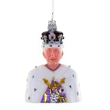 Cody Foster & Co King Charles Ornament, Regal Figure Decor, Hand-Painted Glass with Crown, Royal Christmas Decoration, 5 inches, White, Gold, Red, Purple