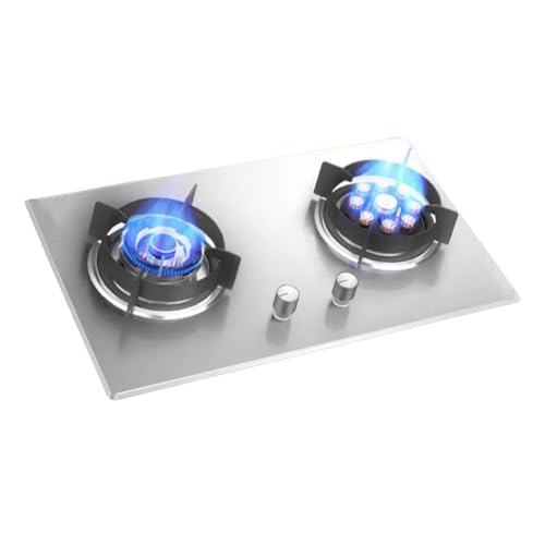 BZJPRFC Estufa De Gas Portátil De 7,2 KW con Sartén De Alta Potencia Y 9 Cavidades, Placa De Gas De 2 Quemadores For Interiores, Rejilla De Hierro Fundido Y Vidrio Templado(Silver,NG)