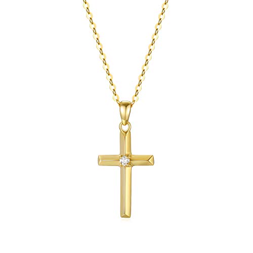 SISGEM 14k Gold Diamond Cross Necklace with Gold Chain, Religioius Jewelry Mother's Day Gifts for Women Teens (0.03 ct), 16-18 Inch