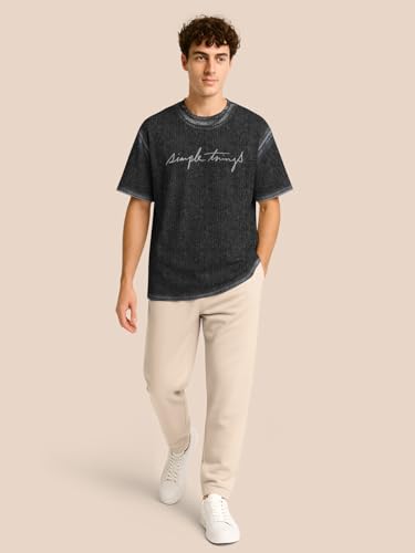 Image of BULLMER Trendy Half Sleeve Oversized Cotton Blend Crew Neck Tshirt for Men - Pack of 2