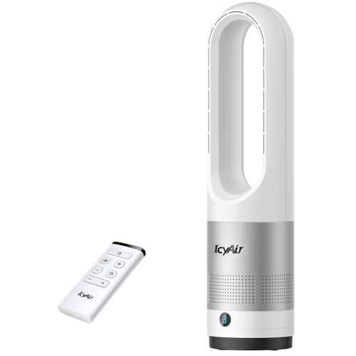 Ventilador de torre, ventilador sin aspas de 35 dB, mando a distancia, oscilación de 90°, 8 velocidades, temporizador de 9 horas, pantalla LED, fácil de limpiar, ventilador de pedestal para oficina