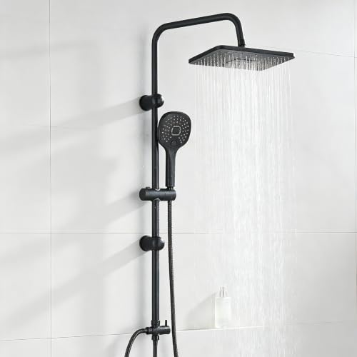 Cesinkin Colonne de Douche Noir sans Mitigeur avec Douchette Ensemble de Douche avec Tête de Douche 29 * 19cm Robinet en Acier Inoxydable