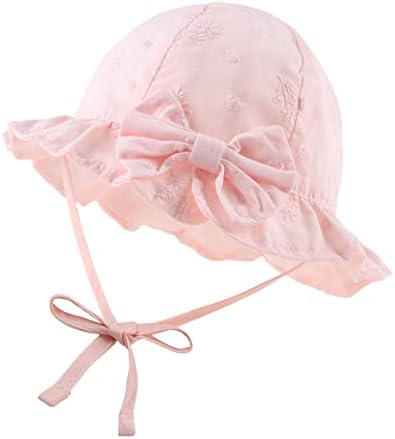 Bow Baby Girls Summer Hat Flower Toddler Girls Sun Hat Cotton Breathable Infant Hat(Pink Small Flower,18.9"(6-12 Months))