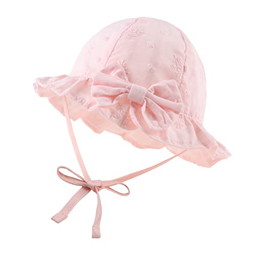 Bow Baby Girls Summer Hat Flower Toddler Girls Sun Hat Cotton Breathable Infant Hat(Pink Small Flower,18.9"(6-12 Months)) #TOP18