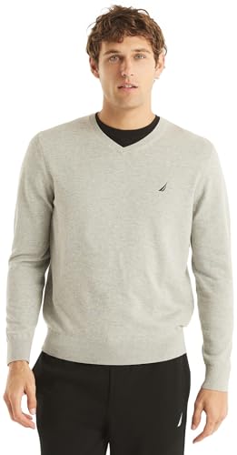 NAUTICA Men's Classic Fit Soft Lightweight Jersey V-Neck Sweater, GreyHeather, XL
