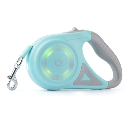 Image of Luminous Retractable Dog Leash with Front Safety Led Light - 3M /10ft 360Tangle-Free Training Leash for Ultimum Freedom with Anti Slip Handle Dogs & Cats -Green