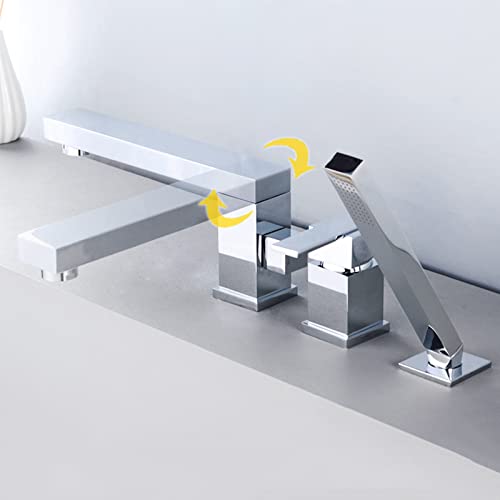 Baignoire de bain moderne tap de bain à 3 trous avec douche à main extensible chrome LWX
