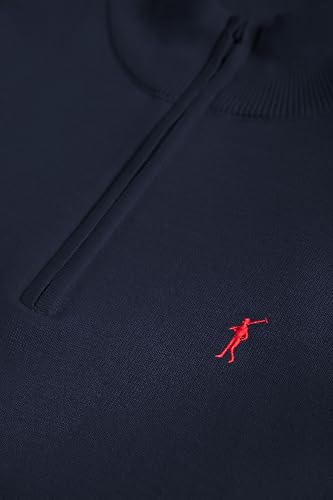 Polo Club Jersey Azul Marino con Cierre de Media Cremallera y Cuello Alto - Jersei con Logo Bordado para Hombre - Suéter Manga Larga 100% algodón - imagen 6