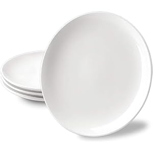 DELLING 10 inch White Dinner Plates Set, Porcelain Dessert/Salad Plate, Serving Dishes, Dinnerware Sets, Scratch Resistant, Microwave, Oven, and Dishwasher Safe – Set of 4