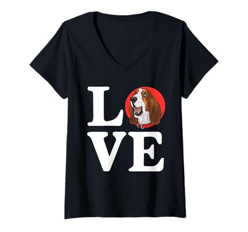Womens I LOVE Basset Hound Puppy Dog Lover V-Neck T-Shirt
