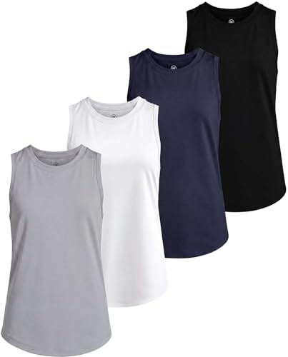 Image of Real Essentials 4 Pack: Girls' Dry-Fit Active Tank Top - Gym Running Workout Athletic Shirt for Kids Teens Youth