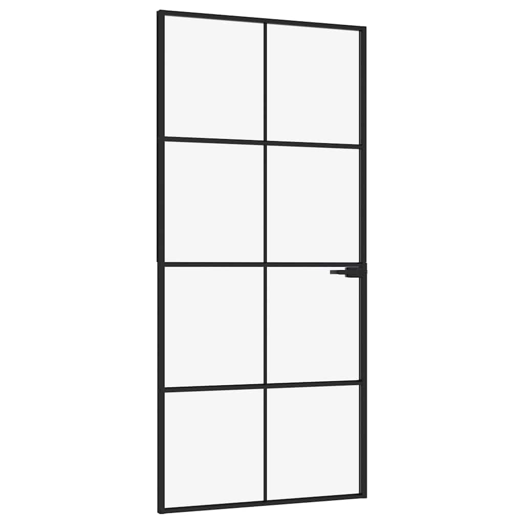 Drzwi wewnętrzne czarne 93 x 201,5 cm szkło hartowane i aluminiumSprzęt Materiały budowlane Drzwi Drzwi domowe